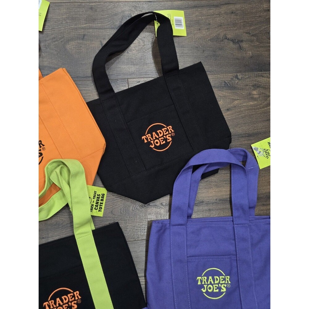 NEW Lot 4 Trader Joe's mini canvas tote bag Halloween *limited edition* set NWT - Picture 3 of 5